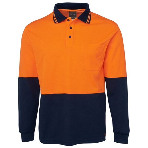 Mens Hi Vis Long Sleeve Cotton Back Polo Thumbnail