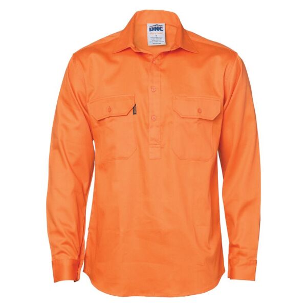 Mens Close Front Cotton Drill Long Sleeve Shirt Thumbnail