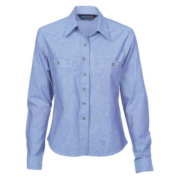Womens Cotton Chambray Long Sleeve Shirt Thumbnail