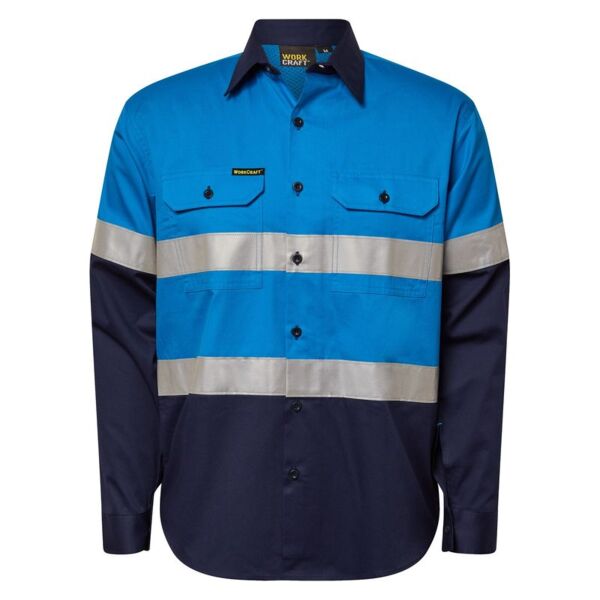 Mens Two Tone Long Sleeve Vented Cotton Drill Shirt Thumbnail