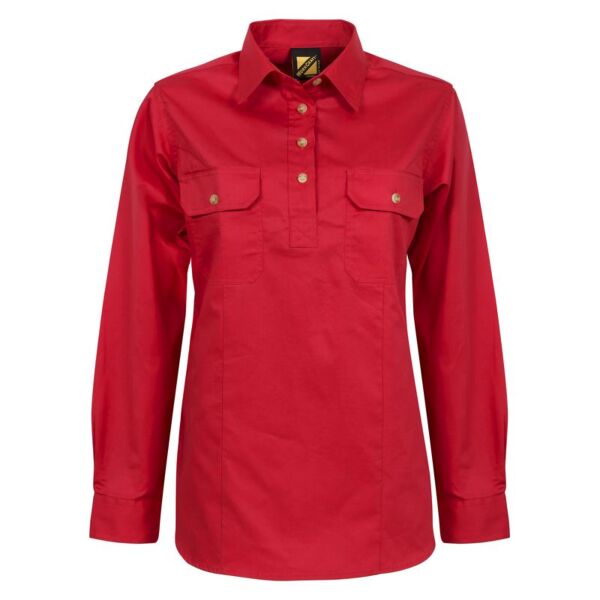Womens Long Sleeve Half Placket Cotton Drill Shirt Thumbnail