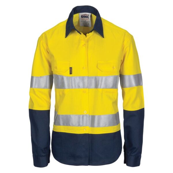 Womens HIVIS Cool-Breeze Cotton Shirt with CSR R/Tape - Long Sleeve Thumbnail